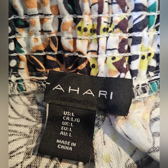 Tahari Size Large Linen Viscose Pull On Pant Wide Leg Tropical Leaf Resortwear - Picture 5 of 10